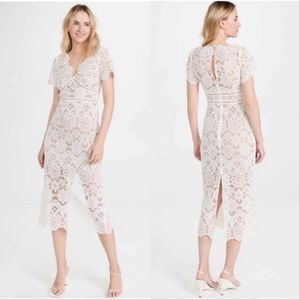 Self-Portrait Ivory Floral Guipure V-Neck Midi Dress, Size US 4 (UK 8), NWT